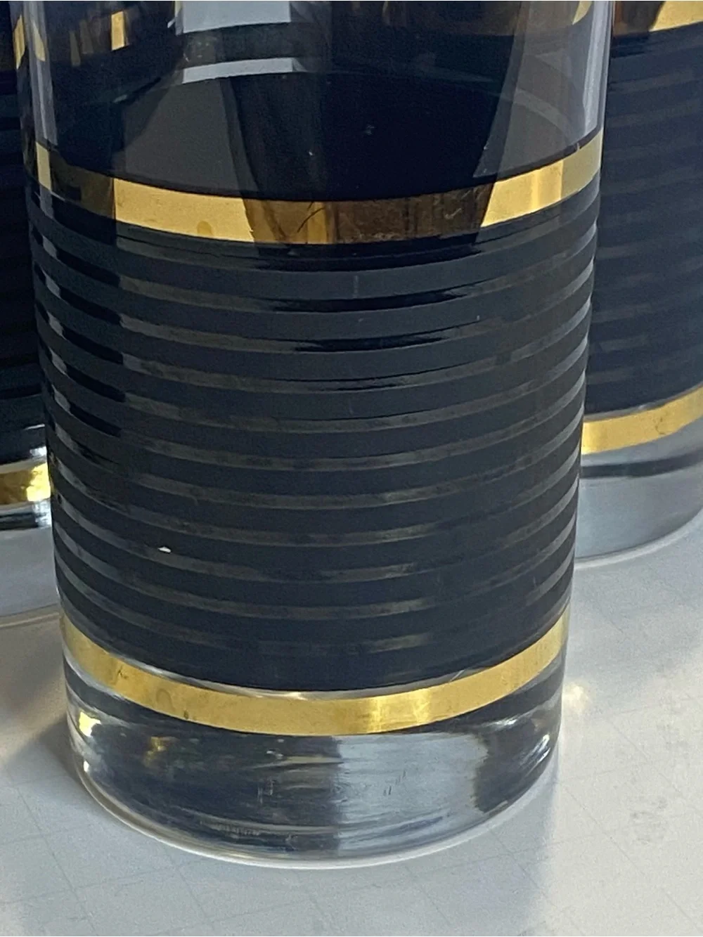 VTG Black Gold Highball Drinking Glasses Ribbed Barware Tumblers Set of 4